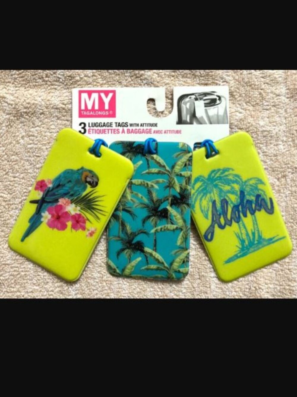 NEW 3-Piece Luggage Tags & ID Card Tropical Theme Bright Baggage Suitcase Bag